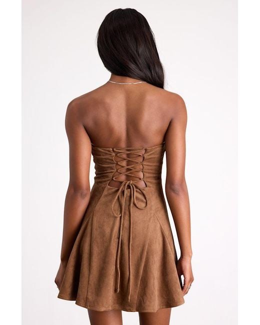 Lulus Brown Andrada Suede Strapless Mini Dress