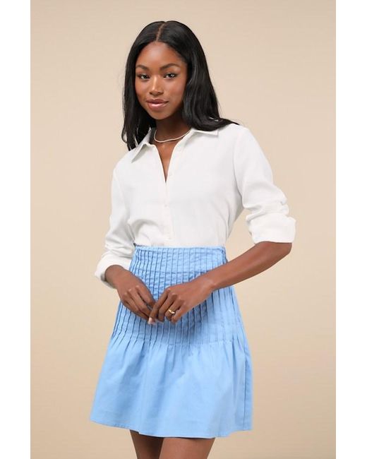 Lulus Blue Exceptional Sweetie Pintuck High-Rise Mini Skirt
