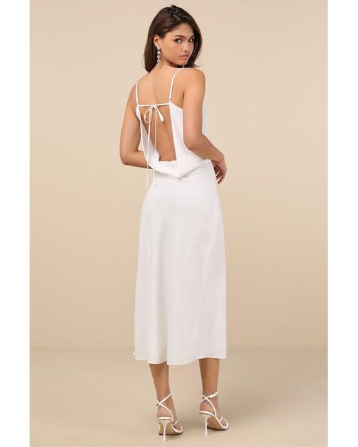 Lulus Natural Caleigh Satin Backless Slip Midi Dress