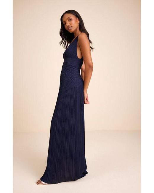 Lulus Kelina Pleated Drop Waist Maxi Dress in Blue | Lyst