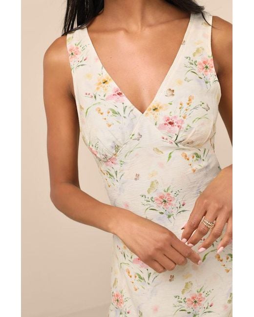 Lulus Natural Jaziel Floral Sleeveless Mini Dress