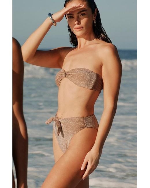 Dippin' Daisy's Blue Shay Shiny Lurex Knotted Bandeau Bikini Top