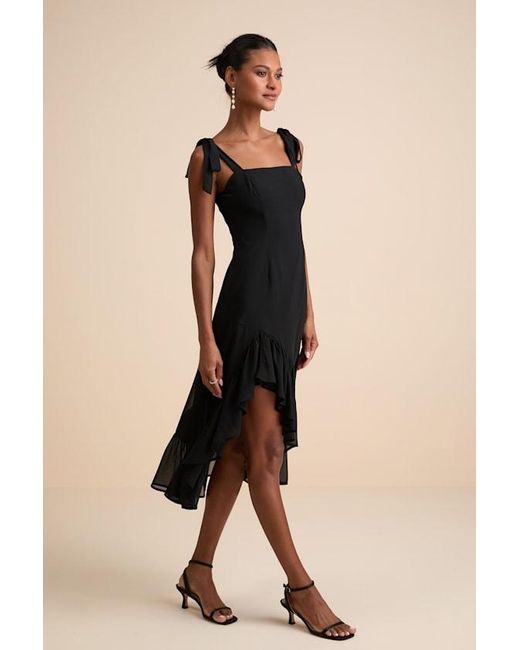 Lulus Natural Tamryn Asymmetrical Ruffled Midi Dress