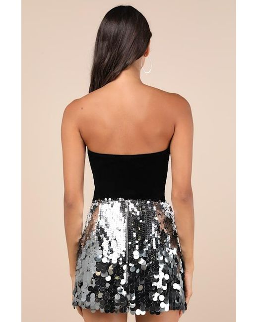 Lulus Black Notorious Radiance Gunmetal Sequin High Rise Mini Skirt