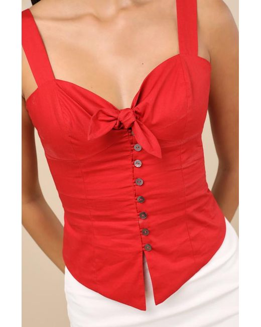 Lulus Red Earlene Tie-Front Button-Up Tank Top
