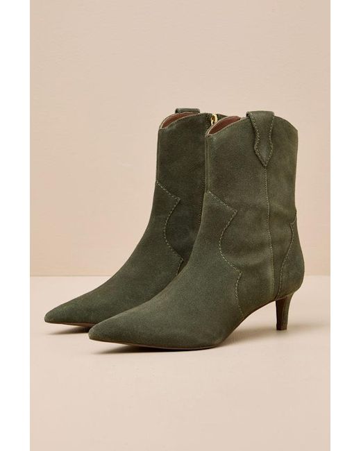 Seychelles Green Dallas Suede Leather Western Kitten Heel Booties