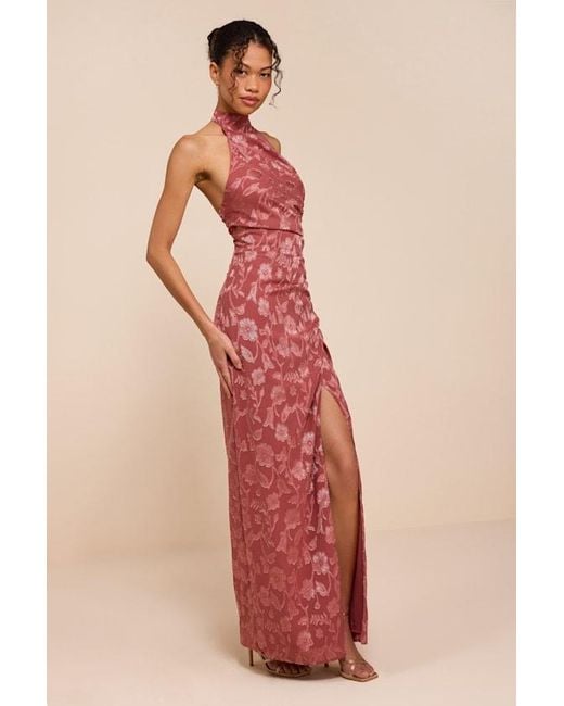 Lulus Pink Felicia Rusty Rose Floral Burnout Column Maxi Dress