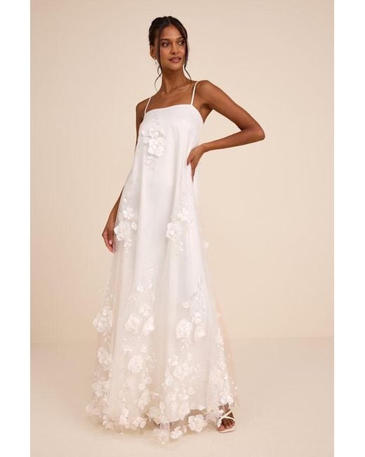 Lulus Natural Allie Floral Applique Shift Maxi Dress