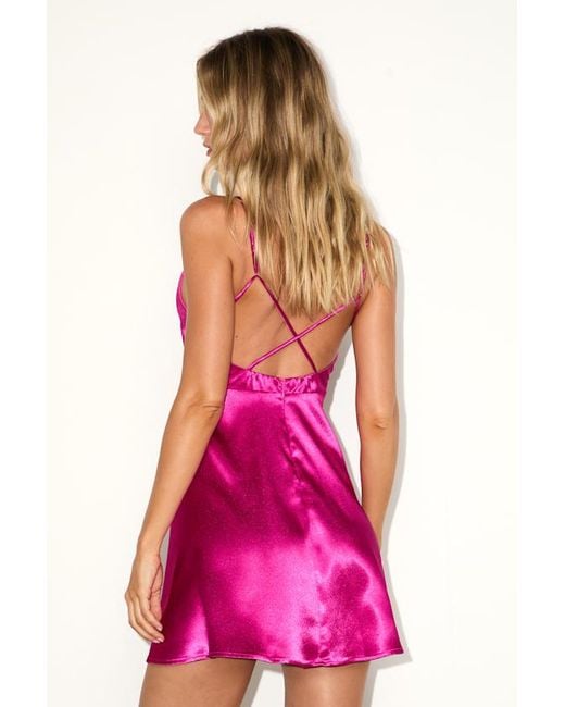 Lulus Pink Happily Yours Satin Skater Mini Dress