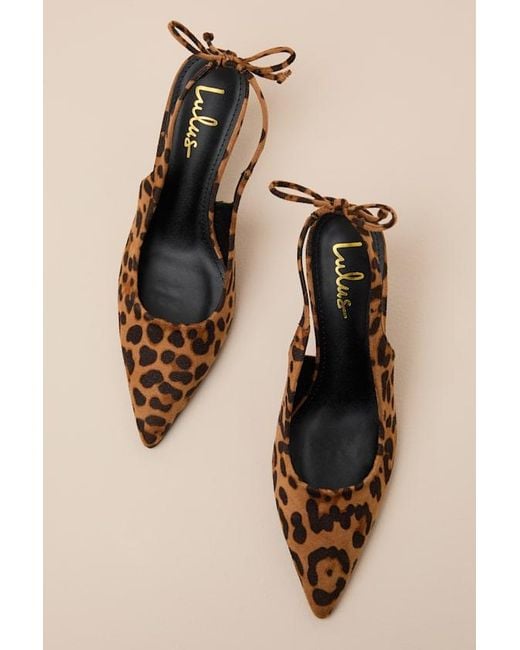 Lulus Natural Lacey Leopard Suede Pointed-Toe Slingback Pumps