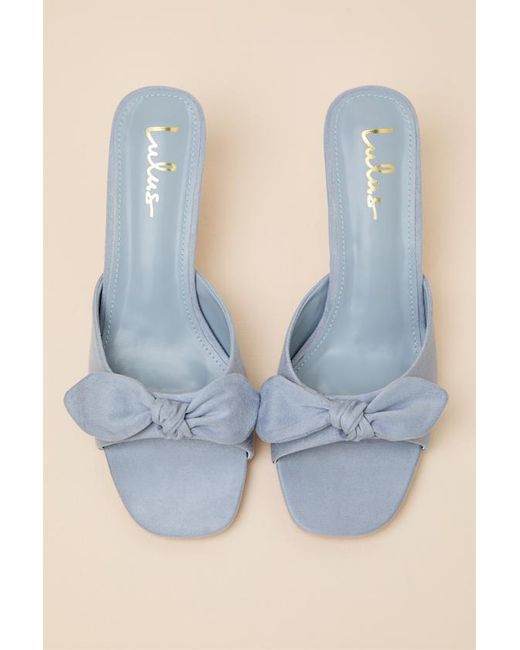 Lulus Natural Lancee Suede Bow High Heel Slide Sandals