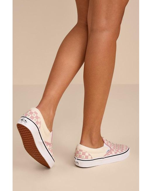 Vans Classic Misty Checkerboard Rhinestone Slip-On Sneakers in Natural ...