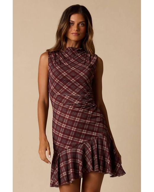 Lulus Red Selvia Plaid Ruched Mesh Mini Dress