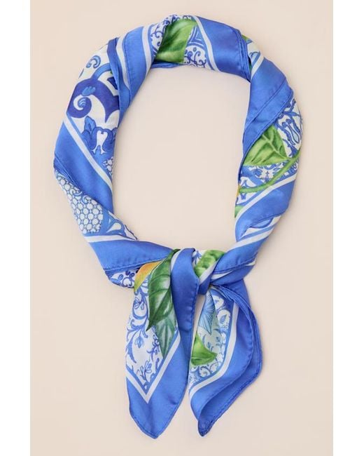Lulus Blue Elena Lemon Print Satin Scarf