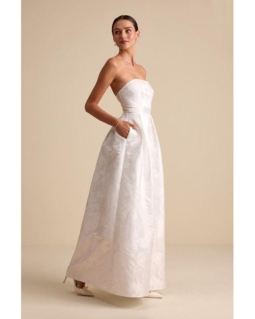 Lulus Natural Laurelin Jacquard Pleated Strapless Maxi Dress