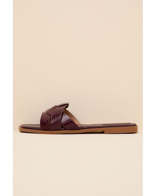 Lulus Natural Dinny Croc-Embossed Slide Sandals