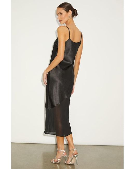 Lulus Drew Satin And Chiffon Midi Slip Dress in Black | Lyst
