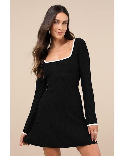 Lulus Black Cute Simplicity Textured Mini Sweater Dress