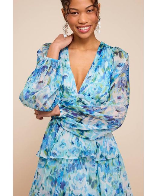 Lulus Blue Macy Multi Floral Tiered Midi Dress