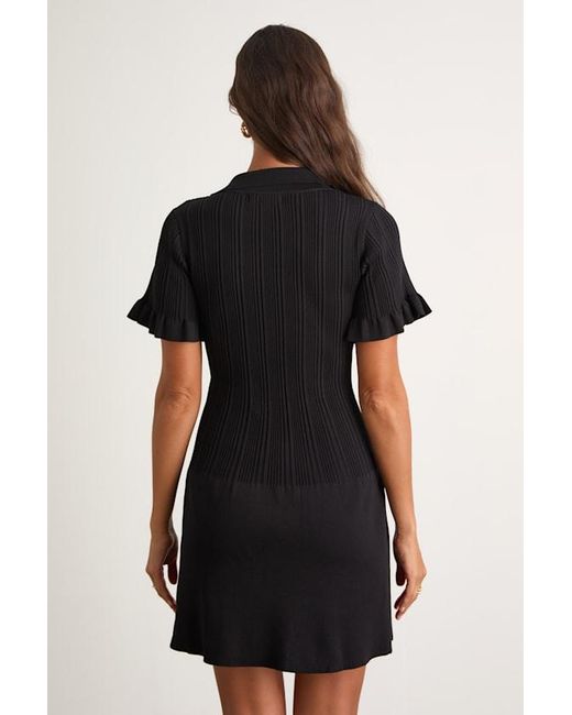 Lulus Black Yavina Collared Skater Sweater Mini Dress