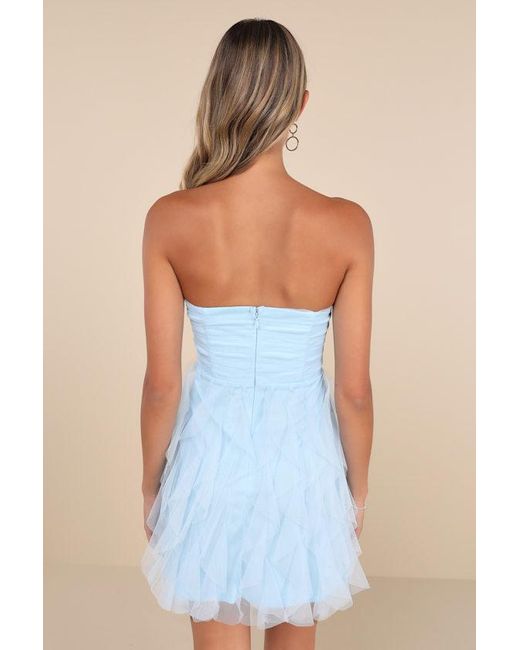 Lulus Red Delightful Beauty Mesh Strapless Ruffled Mini Dress