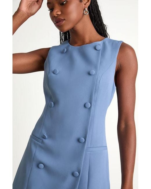 Lulus Blue Adelie Double Breasted Sleeveless Mini Dress