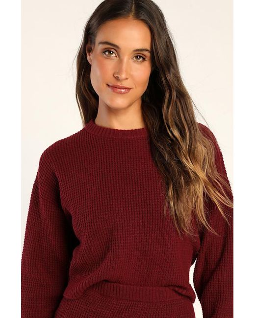 Lulus Red Autumn Sweetheart Waffle Knit Two-Piece Sweater Dress
