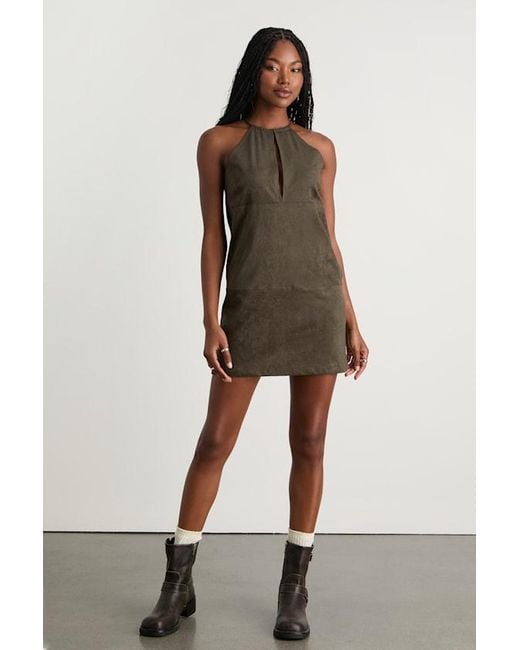 Lulus Natural Westlynn Suede Cutout Shift Mini Dress