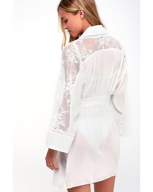 Lush White Morning Light Sheer Lace Robe