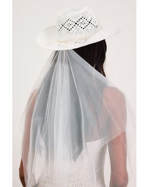 Lulus Black Tying The Knot Patch Veil Western Hat
