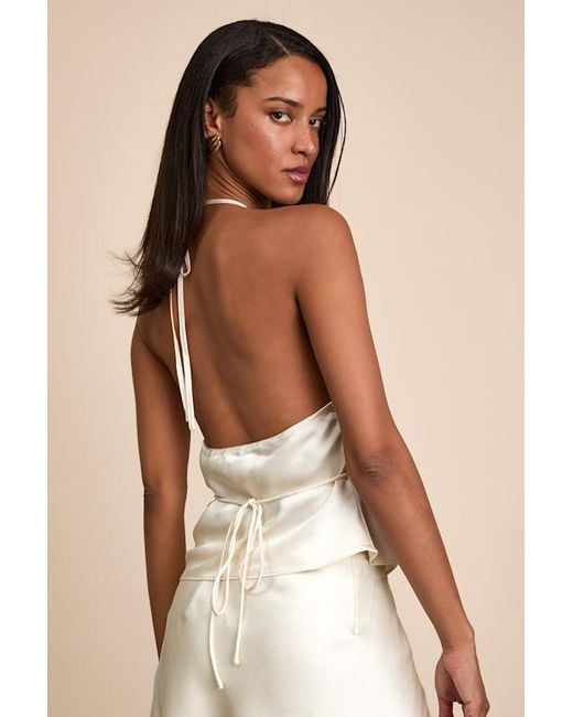 Nia Natural Devon Satin Pleated Halter Top
