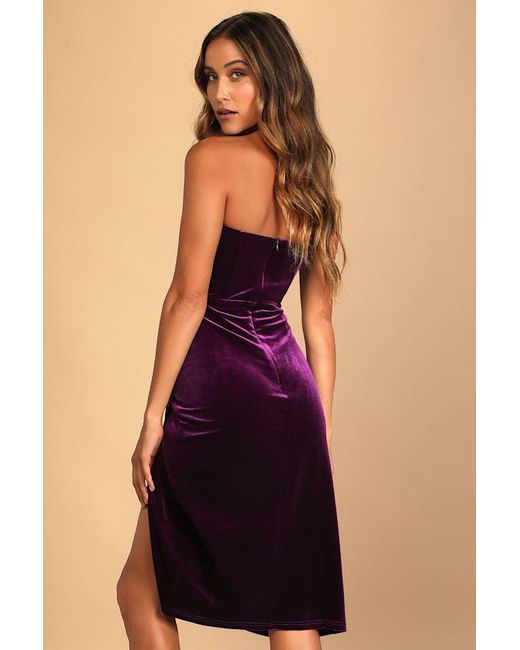 Lulus Blue Glamorous Celebrations Dark Velvet Strapless Tulip Dress