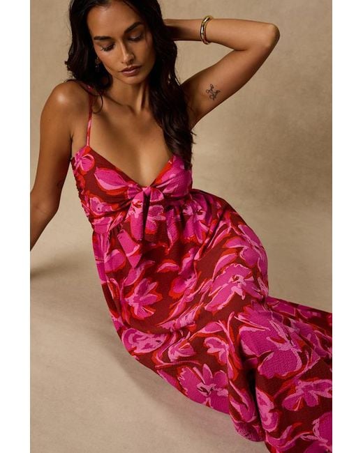 Lulus Red Sparrow And Floral Tie-Front Midi Dress