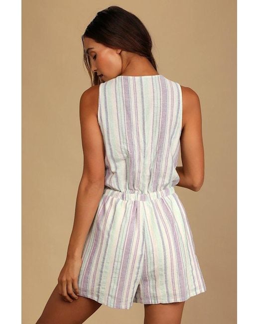 Lulus Brown Forever Adventure Multi Striped Drawstring Romper