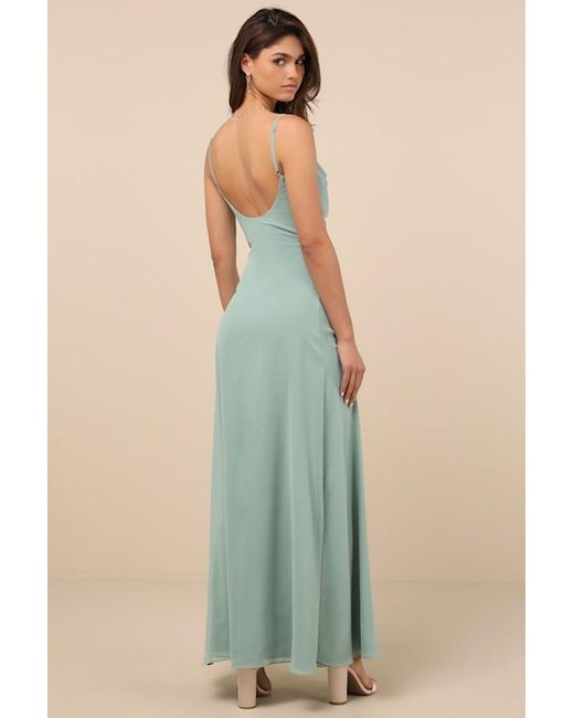 Lulus Blue Eliora Lace Cowl Neck Chiffon Maxi Dress