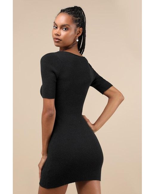 Lulus Black Adorable Motivation Ribbed Ribbon Sweater Mini Dress
