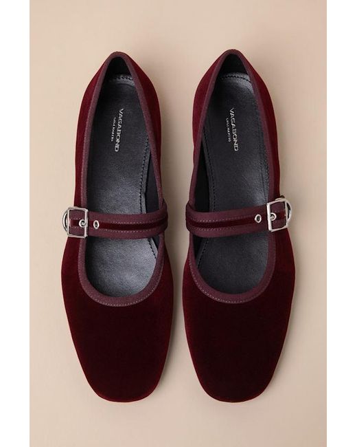 Vagabond Shoemakers Jolin Cherry Velvet Mary Jane Flats in  display picture 3