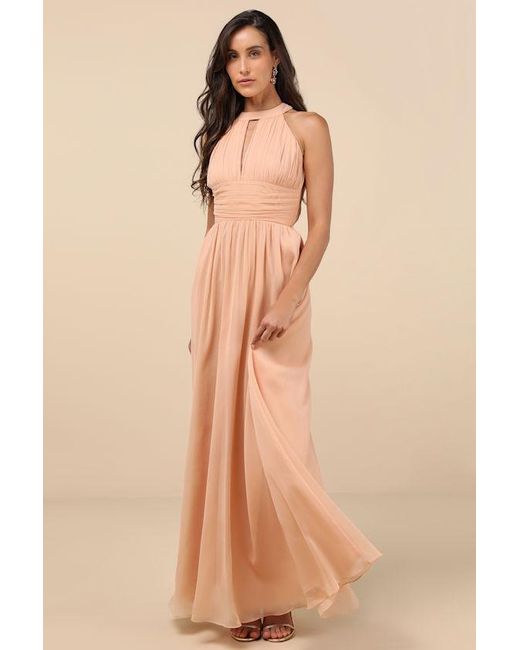 Lulus Natural Sintra Pleated Backless Maxi Dress