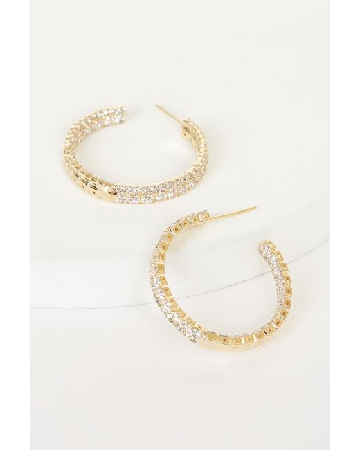 Lulus Brown Oh My Elegance Rhinestone Hoop Earrings