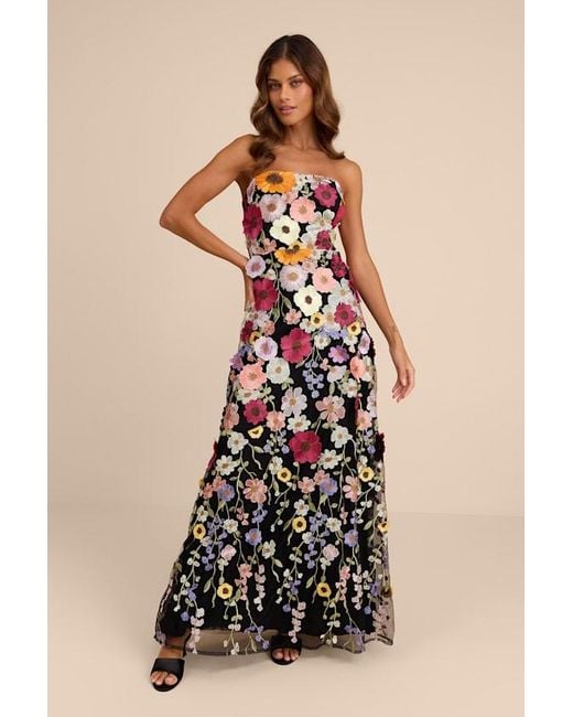 Lulus Black Rosario Multi 3D Floral Embroidered Maxi Dress