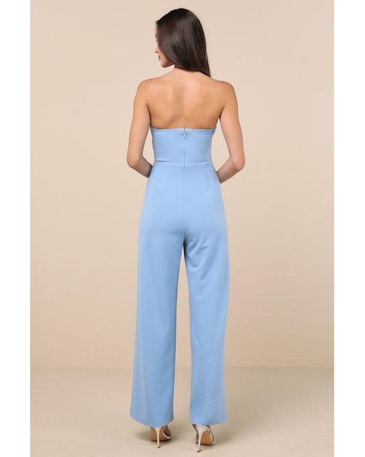 Lulus Blue Natasha Strapless Pleated Jumpsuit