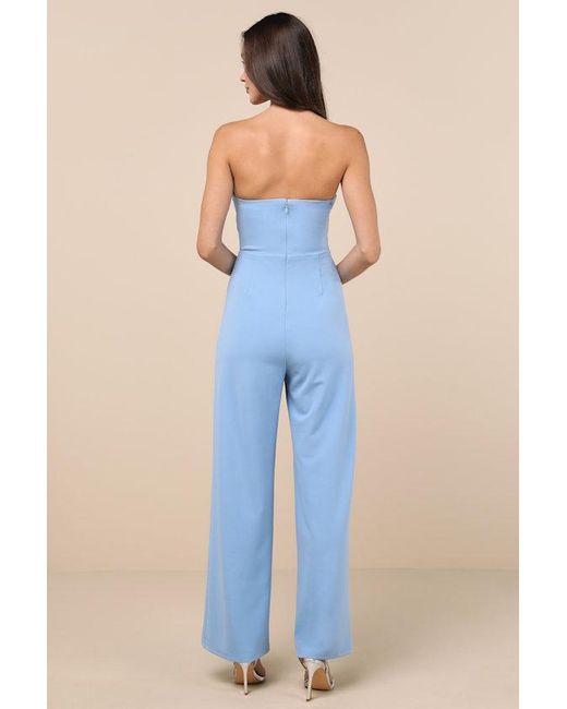 Lulus Blue Natasha Strapless Pleated Jumpsuit
