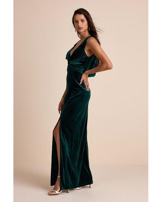 Lulus Blue Enhanced Aura Velvet Cowl-Back Maxi Dress