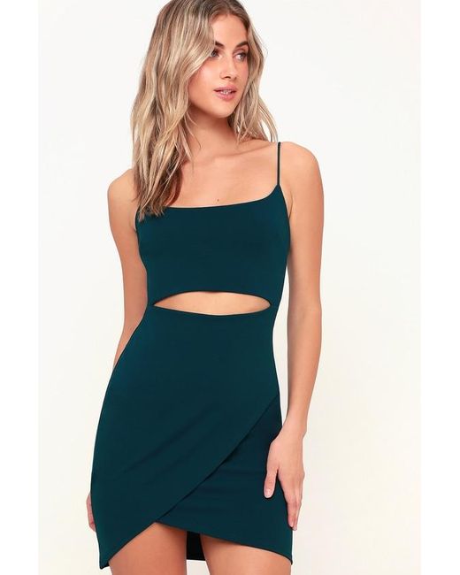 Lulus Blue Cutout On The Town Dark Cutout Bodycon Dress