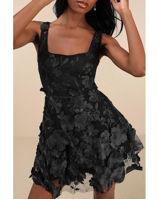 Lulus Natural Divine Intentions 3D Floral Embroidered Skater Dress