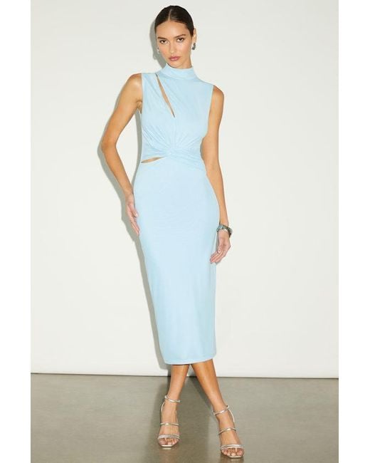 Lulus Blue Kamara Mesh Cutout Knotted Midi Dress