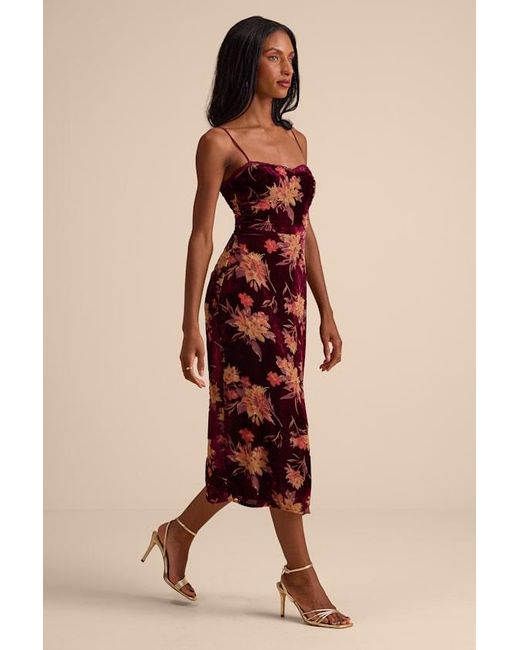 Lulus Natural Erisa Velvet Floral Burnout Midi Dress