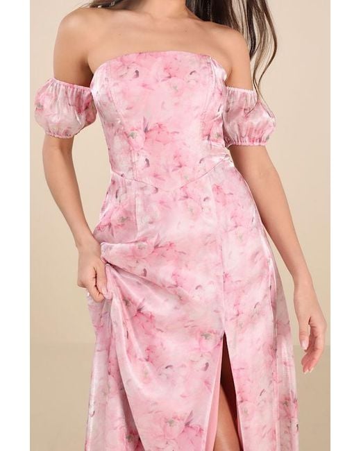 Lulus Pink Idyllic Charisma Floral Off-The-Shoulder Maxi Dress