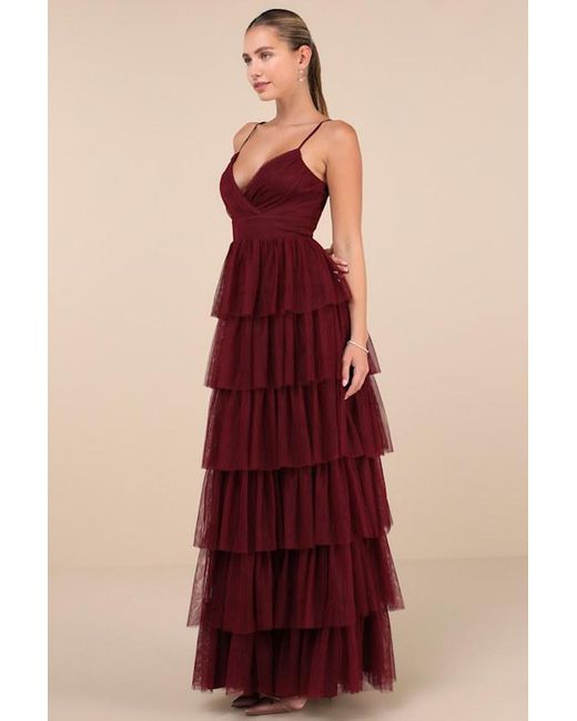 Lulus Rule The Runway Tulle Surplice Tiered Maxi Dress