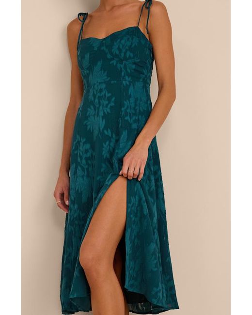 Lulus Blue Loveliest Looks Jacquard Tie-Strap Midi Dress